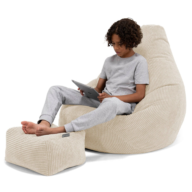 Children's Gaming Bean Bag Chair 6-14 yr - Pom Pom Ivory 01