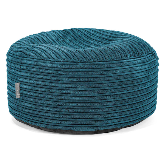 Large Round Footstool - Cord Teal Blue 01
