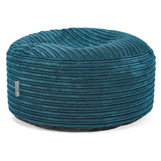 Large Round Footstool - Cord Teal Blue 01