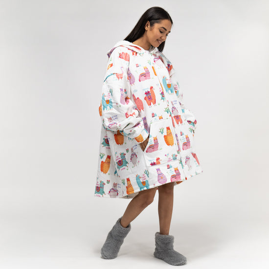 Oversized Zip Up Hoodie Blanket Sweatshirt for Men or Women - Minky Llama 02