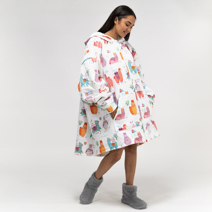 Oversized Zip Up Hoodie Blanket Sweatshirt for Men or Women - Minky Llama 02