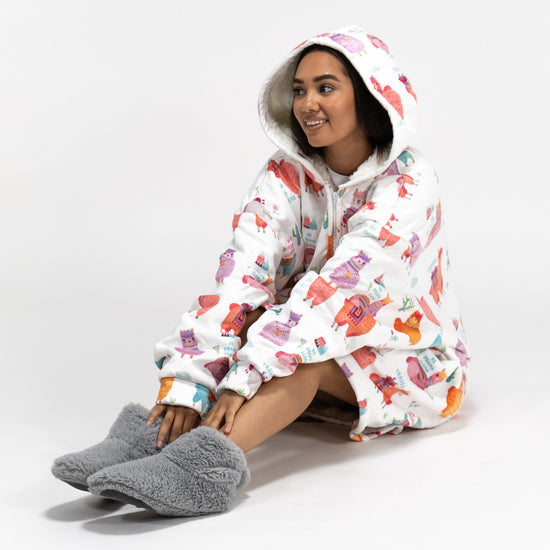 Oversized Zip Up Hoodie Blanket Sweatshirt for Men or Women - Minky Llama 04