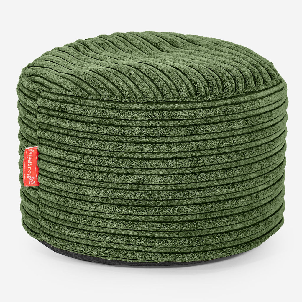 Small Round Footstool - Cord Forest Green 01