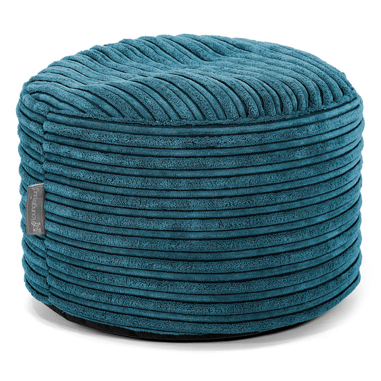 Small Round Footstool - Cord Teal Blue 01