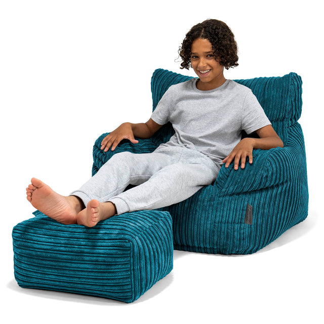 Teens Bean Bag Armchair 6-14 yr - Cord Teal Blue 01