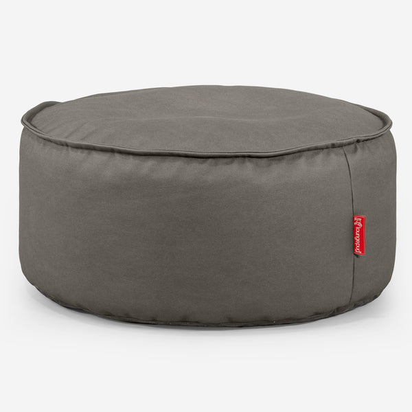 Large Round Pouffe - Vegan Leather Grey 01