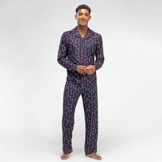 Men's Navy Candy Cane Stripe Pyjamas 01