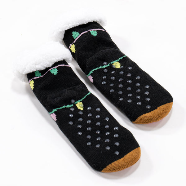 Men's Reindeer Fleece Lined Slipper Socks Fabric Close-up Image