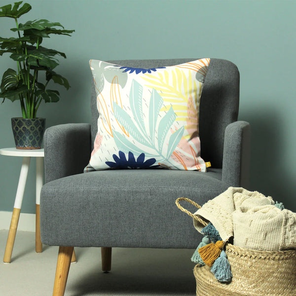 Scatter Cushion Cover 43 x 43cm - Tropical Leaf Print Fabric Close-up Image