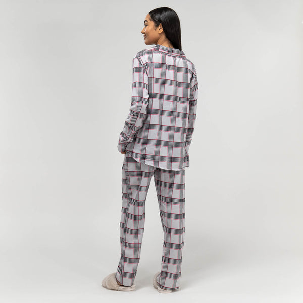Women's Pink Check Cotton Pyjamas Fabric Close-up Image