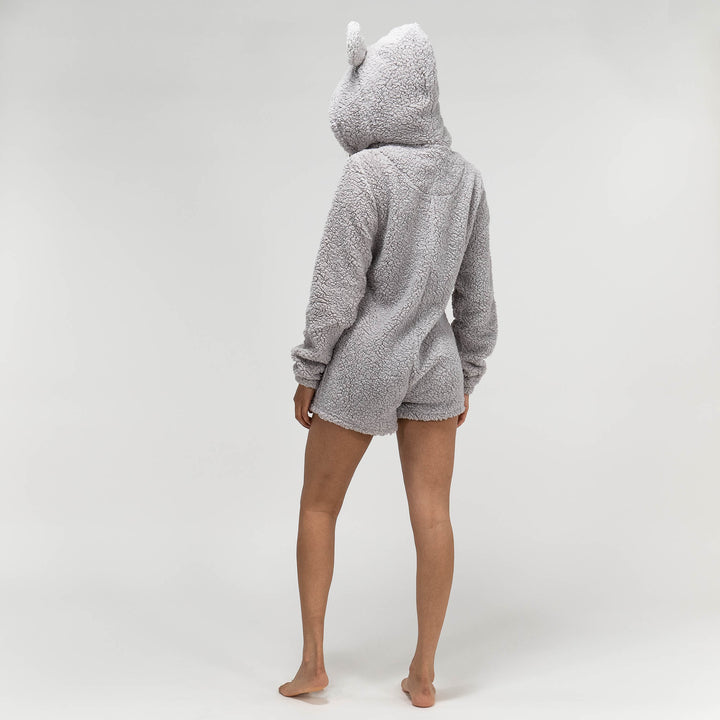 Women's Grey Teddy Ear Fleece Romper 06