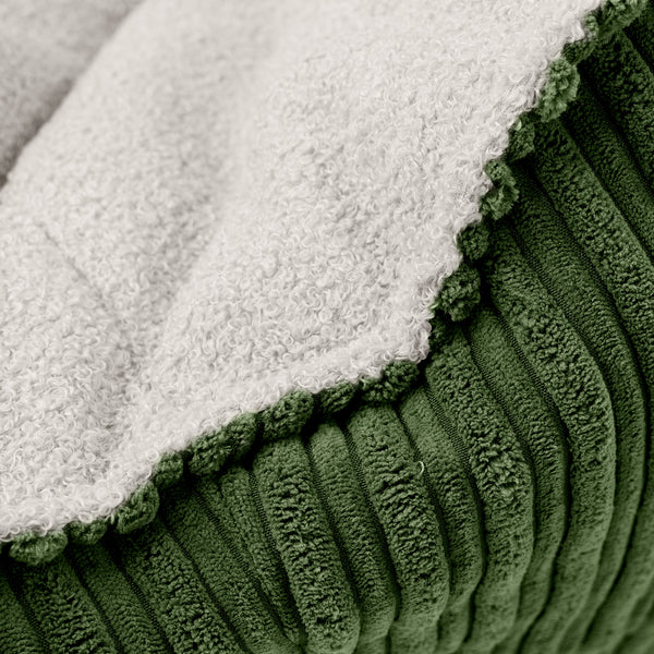 Sloucher Bean Bag Chair - Boucle & Cord Forest Green Fabric Close-up Image