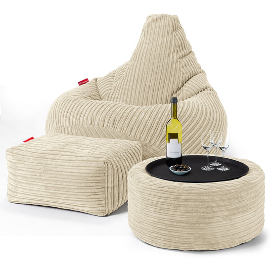 Highback Bean Bag Chair - Cord Cream 03