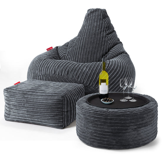 Highback Bean Bag Chair - Cord Steel Grey 03