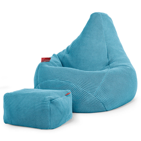 Highback Bean Bag Chair - Ellos Knitted Petrol Blue