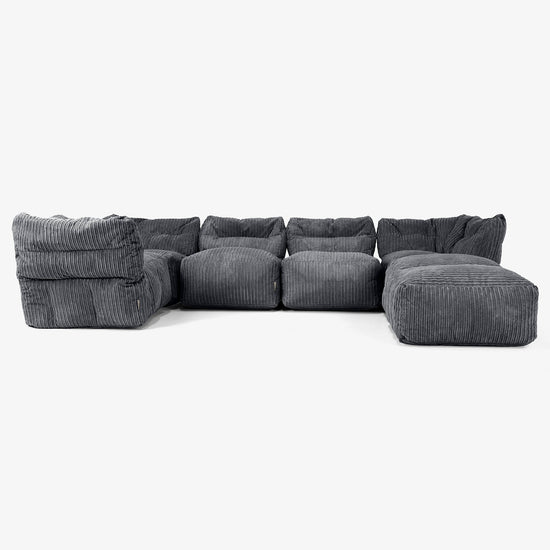 5 Piece Closed Chaise Modular Sofa Set - Cord Black 01