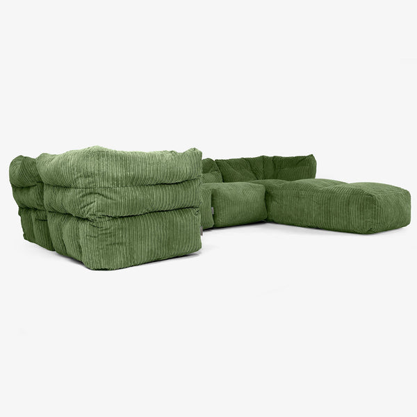 5 Piece Closed Chaise Modular Sofa Set - Cord Forest Green 01