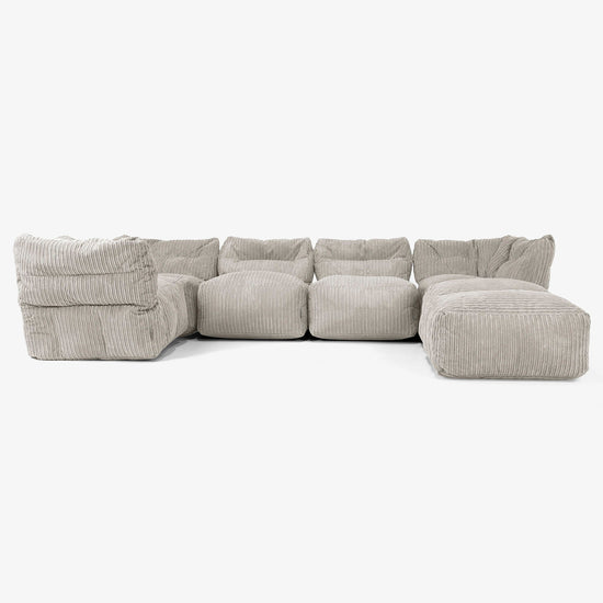 5 Piece Closed Chaise Modular Sofa Set - Cord Mink 01