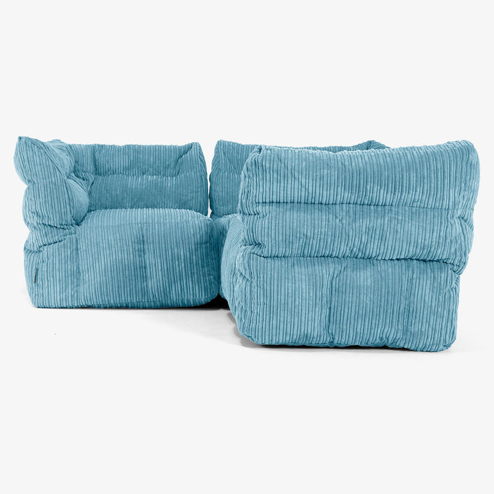 3 Piece Corner Modular Sofa Set - Cord Aegean Blue 02
