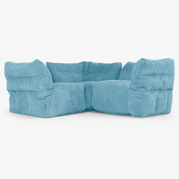 3 Piece Corner Modular Sofa Set - Cord Aegean Blue 01