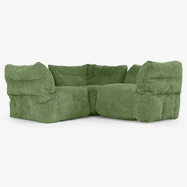 3 Piece Corner Modular Sofa Set - Cord Forest Green 01