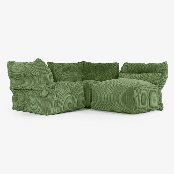 3 Piece Multi Modular Sofa Set - Cord Forest Green 03
