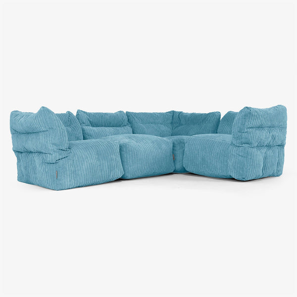 4 Piece Corner Modular Sofa Set - Cord Aegean Blue 01