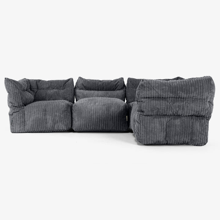 4 Piece Corner Modular Sofa Set - Cord Black 02