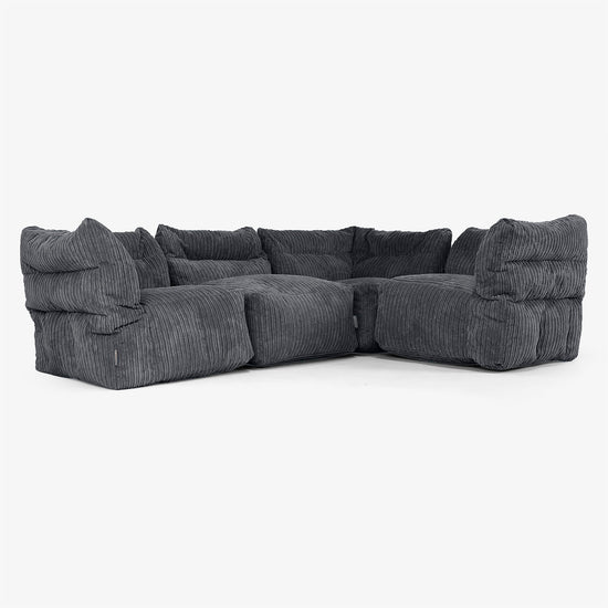 4 Piece Corner Modular Sofa Set - Cord Black 01
