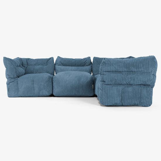 4 Piece Corner Modular Sofa Set - Cord Navy Blue 02