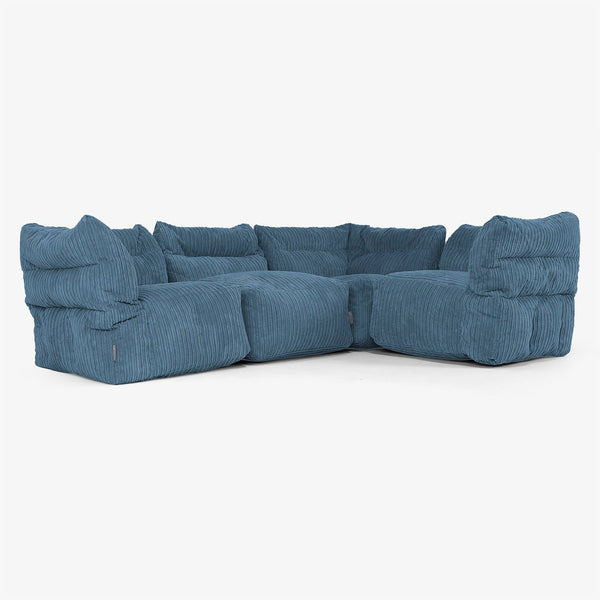 4 Piece Corner Modular Sofa Set - Cord Navy Blue 01