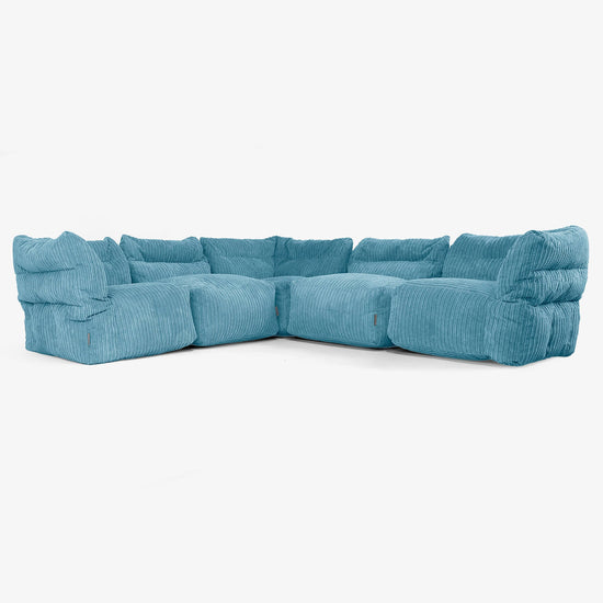 5 Piece Corner Modular Sofa Set - Cord Aegean Blue 01