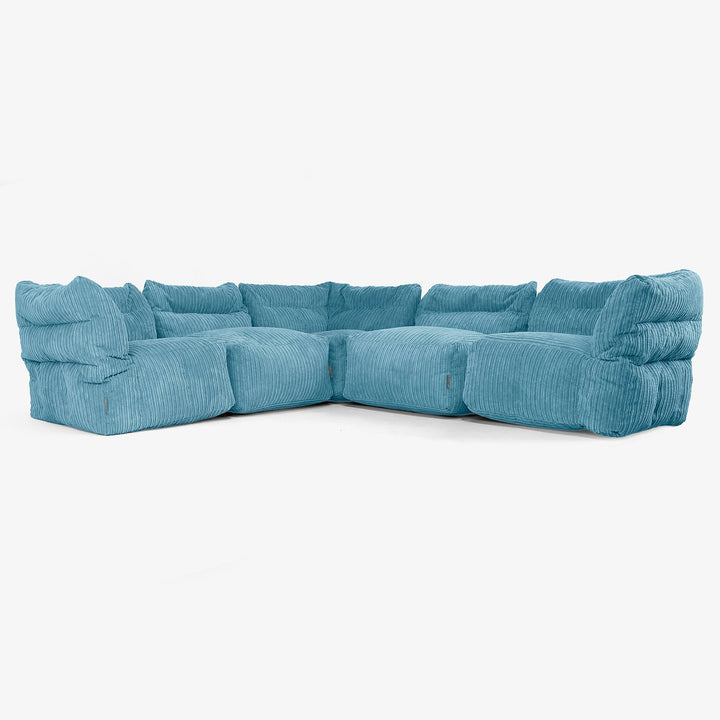 5 Piece Corner Modular Sofa Set - Cord Aegean Blue 01
