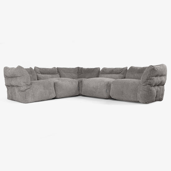 5 Piece Corner Modular Sofa Set - Cord Graphite Grey 01