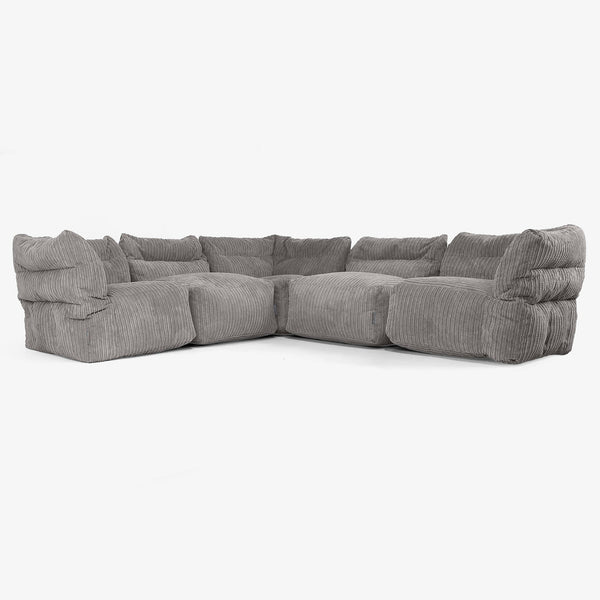 5 Piece Corner Modular Sofa Set - Cord Graphite Grey 01