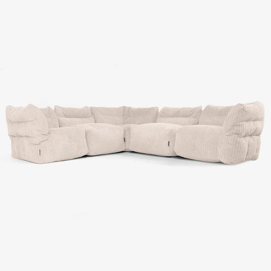 5 Piece Corner Modular Sofa Set - Cord Ivory 01