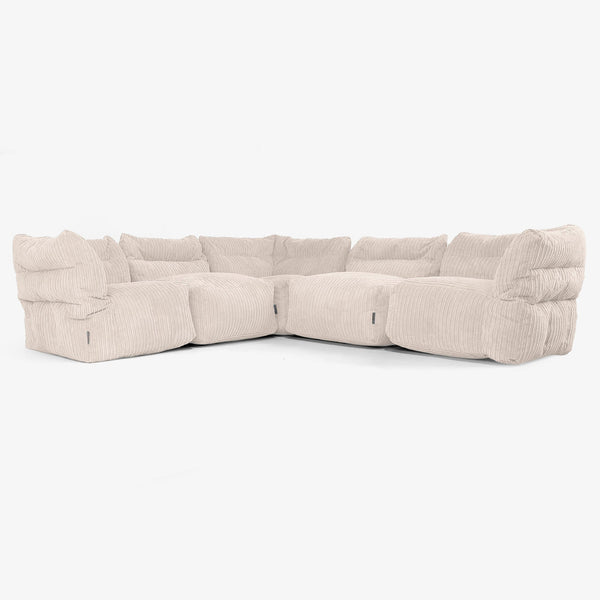 5 Piece Corner Modular Sofa Set - Cord Ivory 01