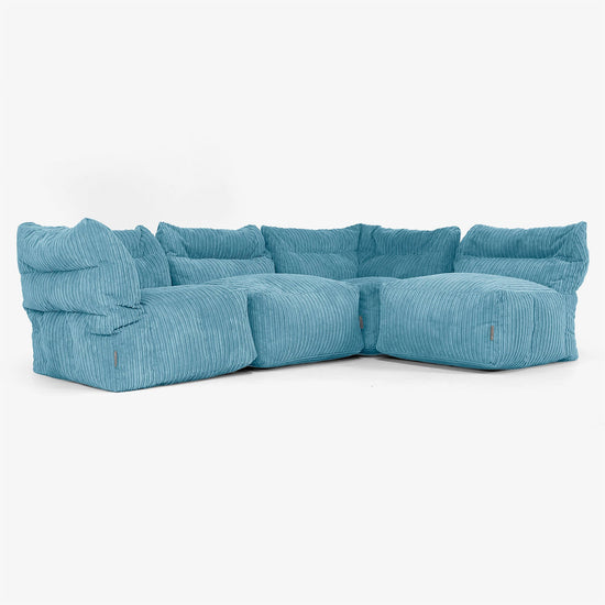 4 Piece Multi Modular Sofa Set - Cord Aegean Blue 04
