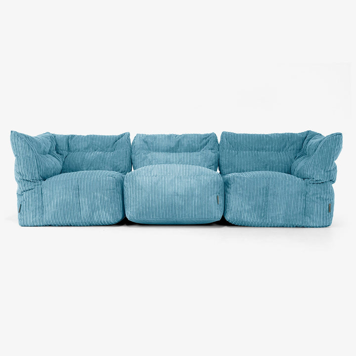 3 Piece Multi Modular Sofa Set - Cord Aegean Blue 01