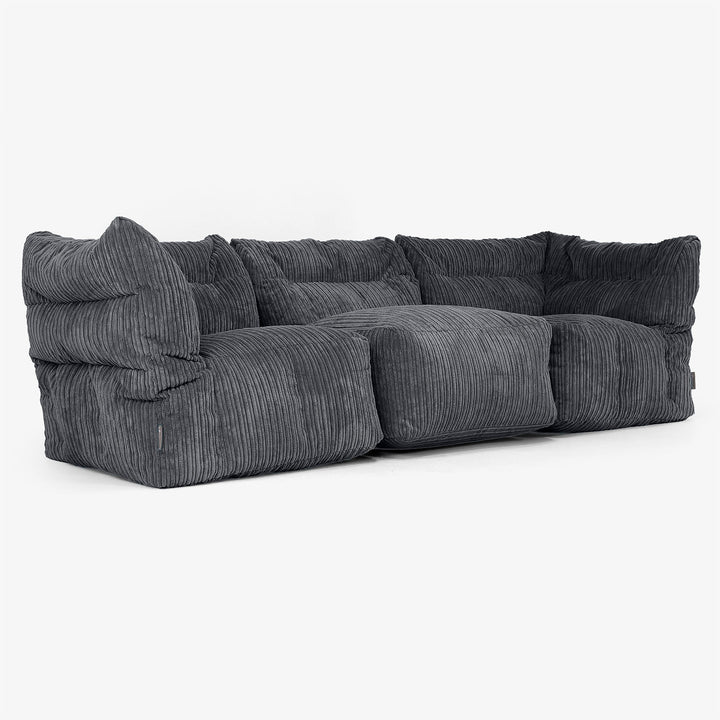 3 Piece Multi Modular Sofa Set - Cord Black 02