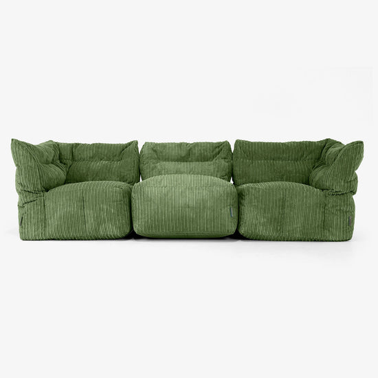3 Piece Multi Modular Sofa Set - Cord Forest Green 01