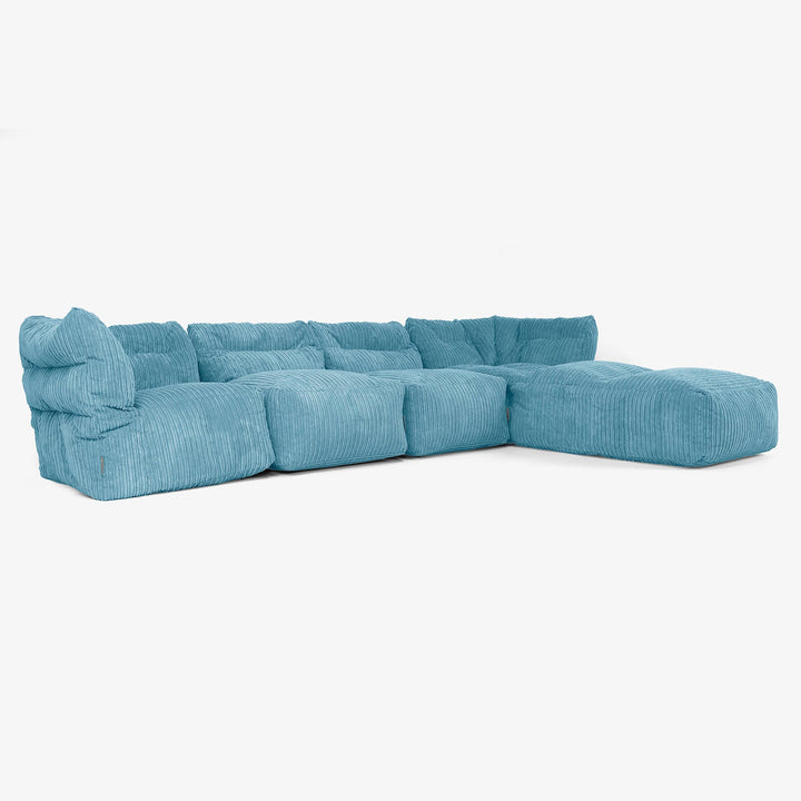4 Piece Multi Chaise Modular Sofa Set - Cord Aegean Blue 02