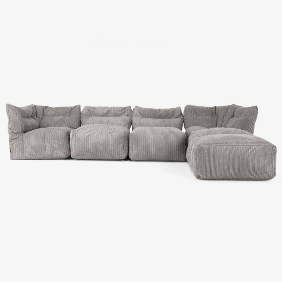 4 Piece Multi Chaise Modular Sofa Set - Cord Graphite Grey 01
