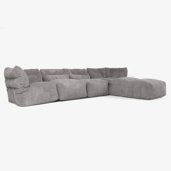 4 Piece Multi Chaise Modular Sofa Set - Cord Graphite Grey 02