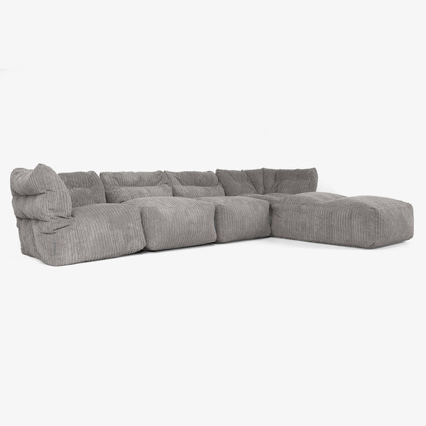 4 Piece Multi Chaise Modular Sofa Set - Cord Graphite Grey 01