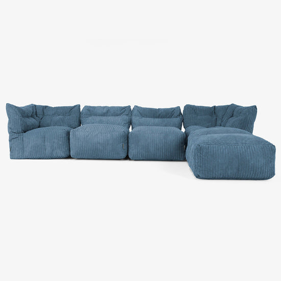 4 Piece Multi Chaise Modular Sofa Set - Cord Navy Blue 01