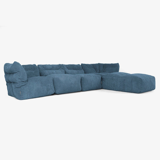 4 Piece Multi Chaise Modular Sofa Set - Cord Navy Blue 02