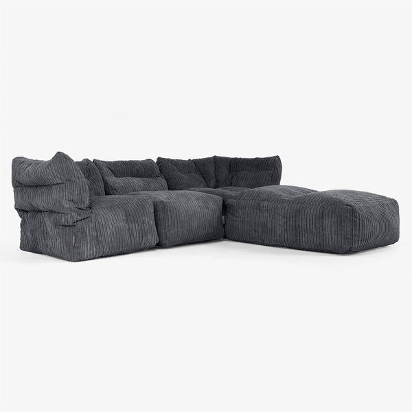 3 Piece Closed Chaise Modular Sofa Set - Cord Black 01