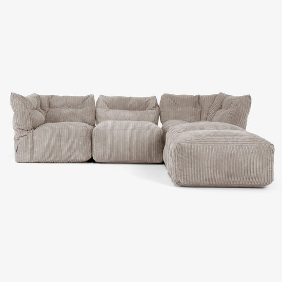 3 Piece Closed Chaise Modular Sofa Set - Cord Dovetail Grey 01