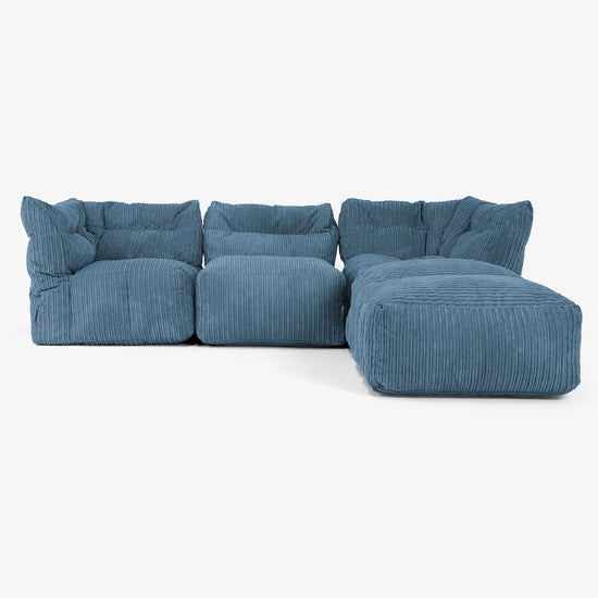 3 Piece Closed Chaise Modular Sofa Set - Cord Navy Blue 01